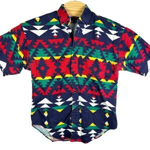 VTG 90s Panhandle Slim Button Up Shirt Mens M Multicolor Aztec Southwestern USA